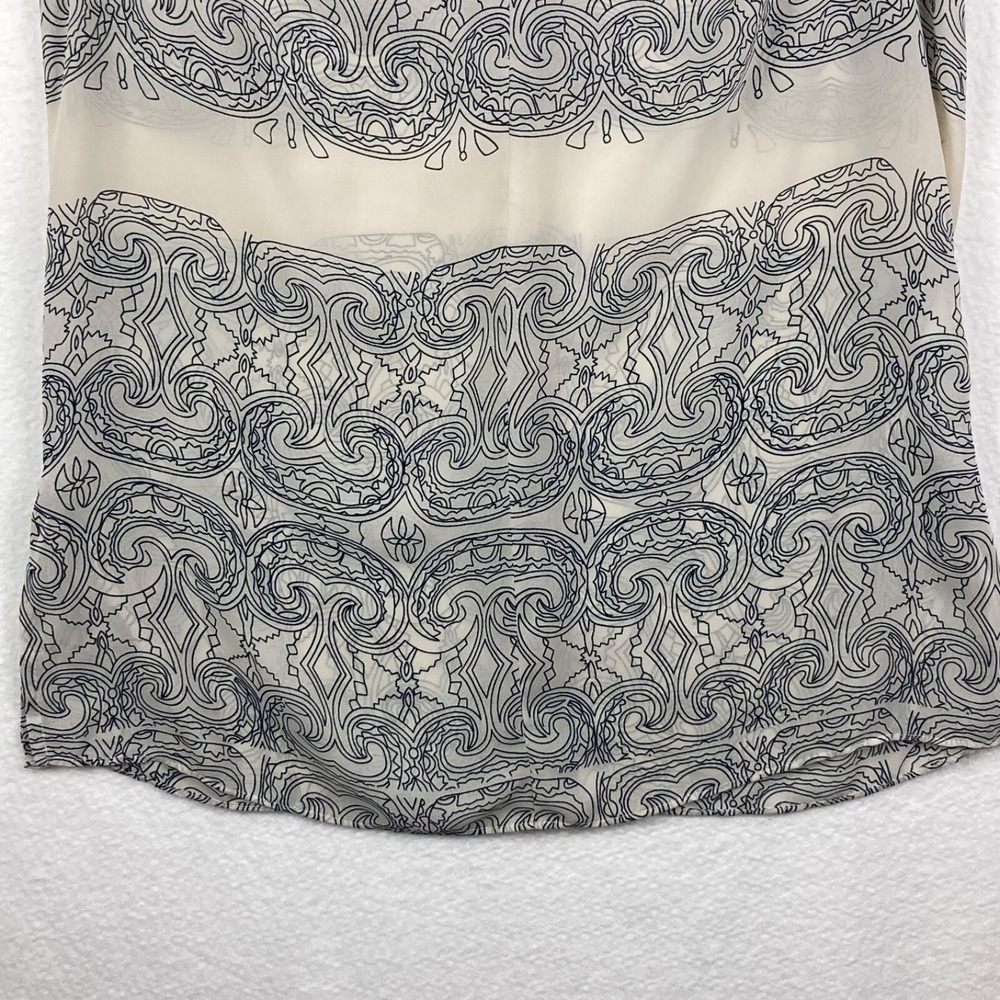 CAbi #3091 Scrollwork Sleeveless Tunic Top Size medium Cream Black Split Neck - Picture 3 of 11